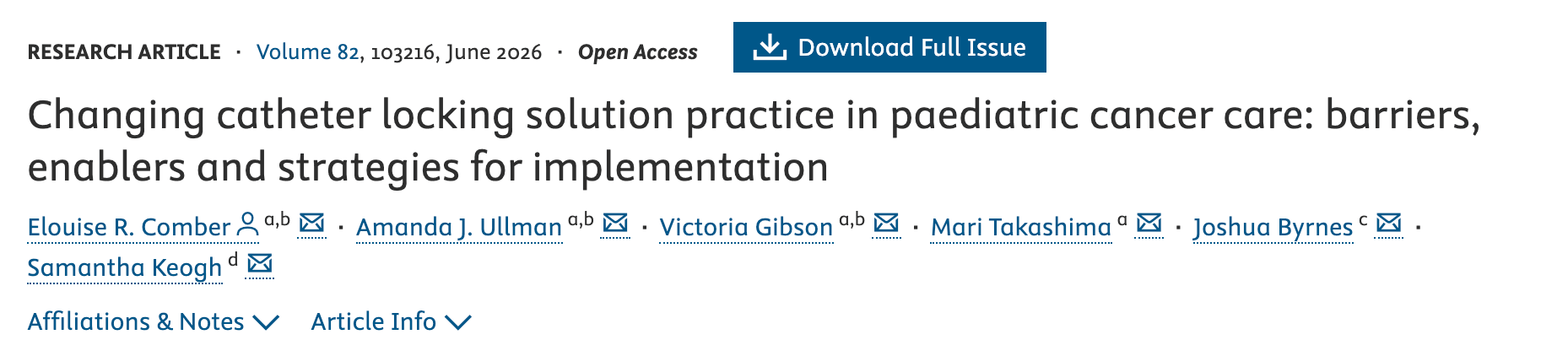 Changing Catheter Locking Solutions in Paediatric Cancer Care: What Gets in the Way (and What Helps) Changing Catheter Locking Solutions in Paediatric Cancer Care: What Gets in the Way (and What Helps)